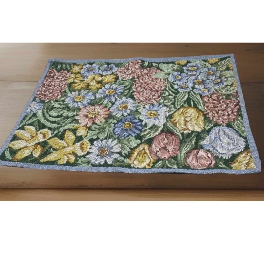 Vintage Tapestry‎ Placemats  Floral Design  Pink Burgundy Blue Nip Set of Four